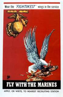Vintage U.S.M.C. Fly with the Marines Poster WW 2  