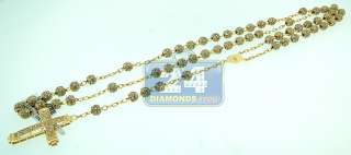 10K Yellow Gold 29.02 ct Diamond Men Rosary Cross Chain  