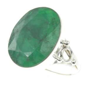  925 Sterling Silver Created EMERALD Ring, Size 8, 5.93g Jewelry