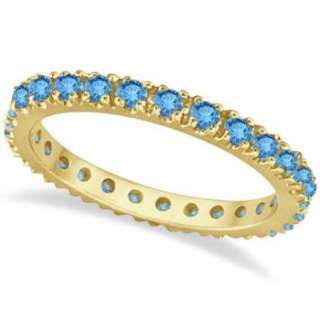 75ct Natural Blue Topaz Eternity Stackable Ring Band 14K Yellow Gold 