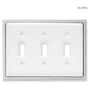  Triple Switch Wall Plate   White Ceramic W/ Chrome LQ 