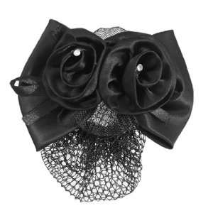  Rosallini Black Polyester Bow Ribbon Metal Barrette Snood 