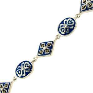   Sterling Silver Marcasite Blue Oval and Square Link Bracelet Jewelry
