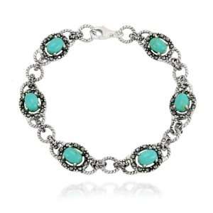   Silver Marcasite and Synthetic Turquoise Bracelet, 7.75 Jewelry