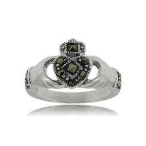    Sterling Silver Ladies Claddagh Ring w/ Marcasite 