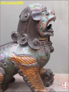 Rare censer Bronze Cloisonne Lion Fu Dog incense burner censer Pair 