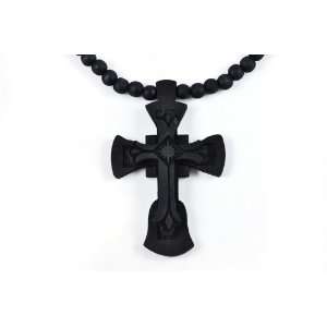  New Good Wood Cross Pendant with Ball Chain Black Jewelry