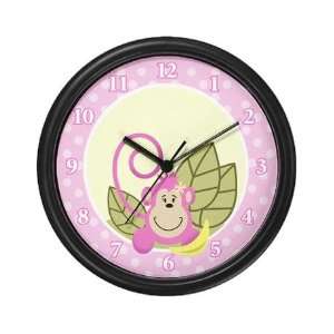  Pink Jungle Monkey Nursery Wall Art Clock