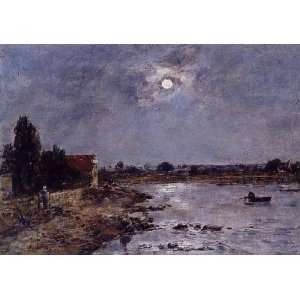   Banks of the Touques Moonlight, By Boudin Eugène 