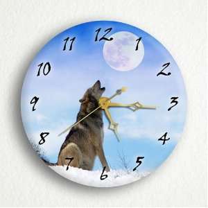  Gray Wolf Howling at the Moon 6 Silent Wall Clock 