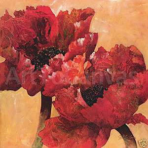 36x36 DUET by JOYCE KAMIKURA a 2PC DETAILED RED FLORAL CANVAS  