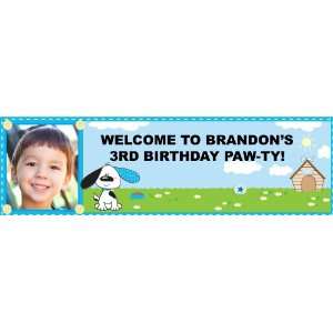  Playful Puppy Blue Personalized Photo Banner Medium 24 x 