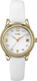 Timex Womens White/Black Dial Goldtone/Silvertone White/Black Strap 