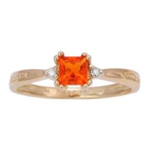  10K Yellow Gold Fire Opal Princess Cut Exotic Gemstone and 