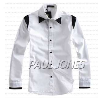 PJ Mens Casual Slim Fit Dress Longsleeve Patched Shirt  