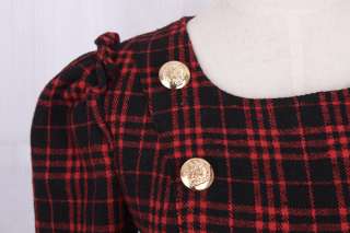 NWT Scotland Women Red Lattice Double breasted Slim Dress Winterwear S 