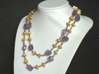 Necklace 48 Amethyst 20mm Facet Chunk Beads and Pearls  