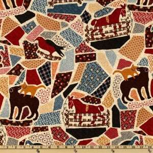  44 Wide New Town Farm Animals Antique Fabric By The Yard 