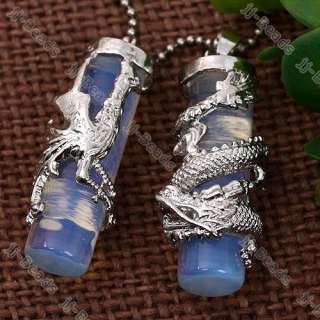 2P Dragon & Phoenix Wrap Opalite Opal Bead Pendant  