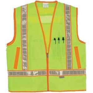  Safety Vest, ANSI Class 2, Color Green, Green Trim, Zipper 