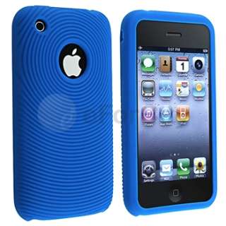 Blue Rubber Case+Screen Privacy Film for iPhone 3 G 3GS  