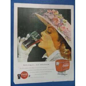 Coca cola Print Ad. Orinigal 1949 Vintage Magazine Art. woman in hat 