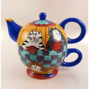  Catzilla Table Cats Tea For One Teapot Candace Reiter 