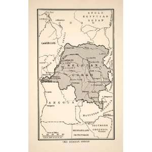  1921 Lithograph Map Belgian Congo Africa Angola Sudan 