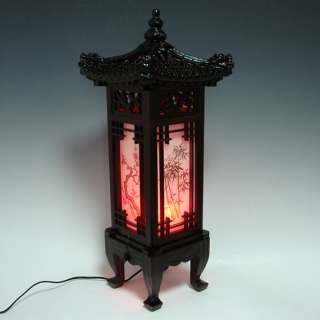 Wood Shade Asian Oriental House Lantern Bedside Dragon Art Deco Table 