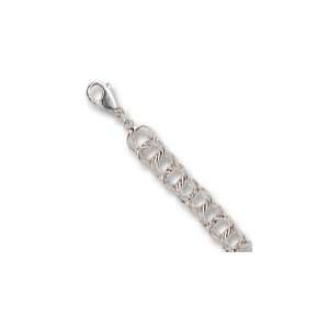   Double Link Charm Bracelet, 7, Lobster Clasp, 14K White Gold Jewelry