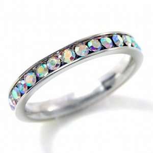  Aurora Borealis CZ Eternity Band Ring    Size 6 Jewelry