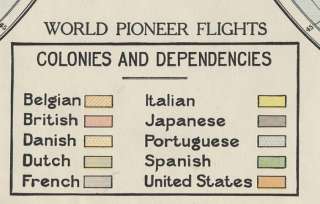 1931 detailed World Pioneer Flight map. Genuine.  
