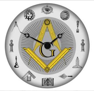 Mason Clock Gold Square Compass Masonic Working Tools  