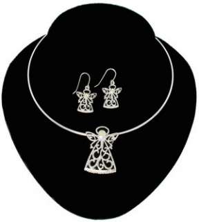 New Christmas Angel AB Collar Necklace Pin Earrings Set  