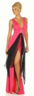 Elegant Hot Pink Lycra/Chiffon/Rhinestone Evening Gown  
