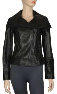   NEW YORK Ladies Lambskin Leather Motorcycle Jacket Small Shawl Collar
