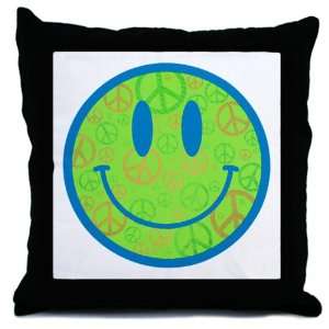   Throw Pillow Smiley Face With Peace Symbols 
