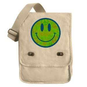   Field Bag Khaki Smiley Face With Peace Symbols 