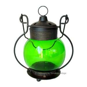  Emerald Green Glass & Iron Moroccan Lantern / Candle Lamp 
