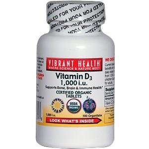  Vibrant Health Vitamin D 3, 1000 I.U, , 100 Organitabs 