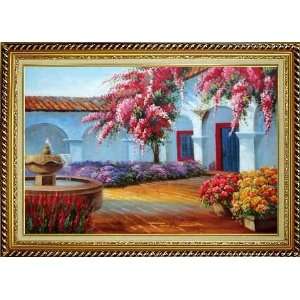  Charming Patio of White Wall House Oil Painting, with 