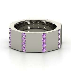  Stripe Band, 14K White Gold Ring with Amethyst Jewelry