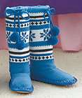 Girls Blue Knit Moccasin Slippers Large 1/2 Warm Wint