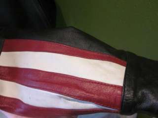   Black Motorcycle Leather Jacket USA Biker Sz M FLAG EAGLE WINGS  