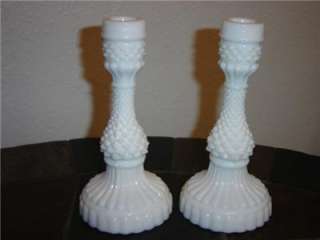   Hobnail Milk Glass Candle Stick/Holders, 4 Part Mold, Vintage Unique