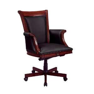   Chair with Wood/Upholstered Arms in Black Leather