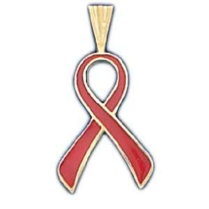  14k Yellow Gold Red AIDS Awareness Ribbon Pendent Jewelry