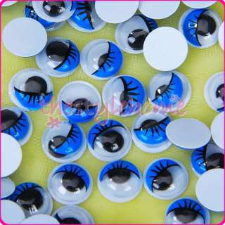 Movable Blue Wiggly Wiggle Eyes w/ Eyelash DIY Doll 8mm  