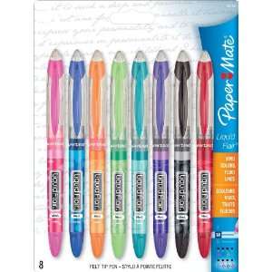  Paper Mate Liquid Flair Medium Tip Felt Porous Pens, 8 Colored 
