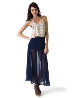 NEW Women Fashion Chiffon Long Maxi Skirt with Mini Shorts blue sz 